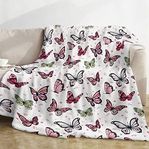 Butterfly Throw Blanket for Girls, Pink Butterfly Throw Blanket with Flower Printed, Soft Cozy Fluffy Fuzzy Flannel Blankets for Kids Teen Women Birthday Gifts, Home Sofa Couch Bed Decor, 50x60 Inch