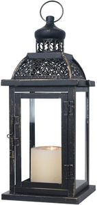 NEEDOMO Large Candle Lanterns Decorative Indoor, 14.4" Outdoor Lantern with Clear Glass, Vintage Metal Candle Holders in Black, Patio Wedding Home Kitchen Coffee Table Livinig Room Decor