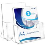 AITEE A4 Clear Leaflet Holder: Acrylic Brochure Dispenser Freestanding Booklet Flyer Stand for Counter Office Restaurant Reception - 2 Pack