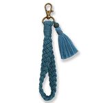 XGALBLA Soft Boho Macrame Keychain Bracelet Handmade Wristlet Keychain with Tassel Lava Rock Lanyard Weave Holder for Women, Azure Blue, Medium