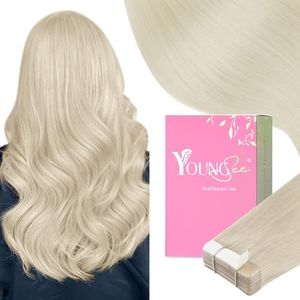 YoungSee Tape in Hair Extensions Real Human Hair Platinum Blonde Tape ins Human Hair Extensions Platinum Blonde Tape Extensions Human Hair Blonde 14 Inch 50g Tape in Extension Remy Human Hair 20pcs