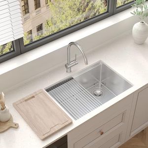 ARAUSK Undermount Sink, 27 X 19 Inch Kitchen Sink Nano, 18 Gauge Stainless Steel Kitchen Sink, 10 Inch Depth Workstation Sink Single Bowl, T-304 Undermount Kitchen Sink with Accessories