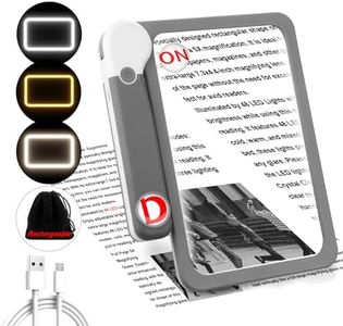 30X 10X 5X Large Magnifying Glass with Light, Rechargeable Foldable Full Book Page Magnifier, 48 LED Light Small Print Magnifier Sheet Lightweight for Low Visual Person and Seniors Light Gray