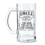 Onebttl Funny Uncle Gifts Beer Mug Glass with Handle for Men Beer Lovers - 17oz/500ml Heavy Traditional Beer Stein Mug for Uncle Brother Godfather - Man Myth Legend