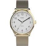 Timex Modern Easy Reader Gold Tone Stainless Steel White Mesh Bracelet Watch (Model: TW2V268009J)