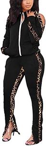 Zipper Jacket Lady Casual Trousers Two Piece Joggers Long Sleeve Set Leopard S