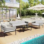 LOCCUS Outdoor 4 Seater Conversation Sofa Set Ideal for Patio, Garden and Indoor Use Stylish Rope Furniture with Comfortable Cushions and Center Table in Grey and Cream Color