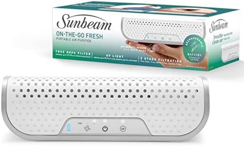 Sunbeam On-The-Go Fresh Portable Air Purifier | Compact, 3-Stage Purification with True HEPA Filter & UV Light, Rechargeable, White SAP0800WH