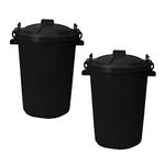 50L 50 Litre Heavy Duty Plastic Clip Lock Lid Bin - Black, Set of 2 - for Indoor or Outdoor Use