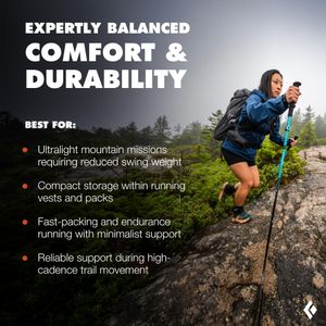 Black Diamond Distance Carbon FLZ Trekking Poles, 125cm – Ultra Lightweight, Foldable, Adjustable, Desert Sky (Pair)