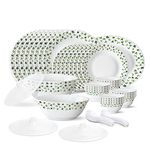 Larah by Borosil Sage Silk Series Opalware Dinner Set | 47 Pieces for Family of 8 | Microwave & Dishwasher Safe | Bone-Ash Free | Crockery Set for Dining & Gifting | Plates & Bowls | White