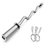 Olympic EZ Curl Barbell Bar 47", 2-Inch Curl Bar for Weight Lifting,Hip Thrusts,Squat,Biceps-Home Gym Weight Bar, Chrome Curling Bar for 2 Inch Weight Plates -2 Spring Collars(500lb Weight Capacity) (Silver)