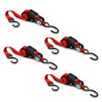 Self-Storing NeatStrap Ratchet Strap 1 in x 15 ft | 4 Pack | Motorcycle, Kayak Ratcheting Strap Tie-Downs for Neat Hauling and Storing | Tie Down Cargo Securely in Pickup Bed, Moving Truck, Trailer