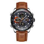 NAVIFORCE Men Analog Digital Chronograph Dual Display Leather Strap Quartz Watch -NF9197 (Multicolor)