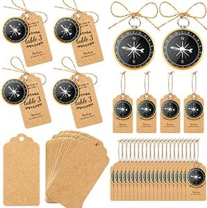 60 Sets Compass Wedding Favors for Guests, Compass Souvenir Gift with Kraft Tags for Nautical Travel Themed Wedding Party, Mini Compass Keychain Birthday Christmas Ornament Decoration Party Favor