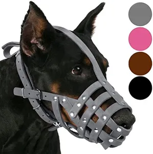 CollarDirect Leather Dog Muzzle Doberman German Shepherd Dalmatian Setter Basket Medium Large Breeds Pink Gray (L, Gray)