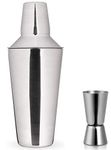 Kneaders Stainless Steel Cocktail Shaker (750ml) and Double Side Peg Measure(30-60 ml) Combo Set