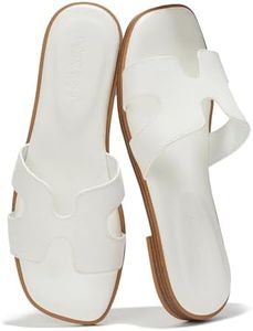 Project Cloud Fashion Flat Summer Sandals for Women 2025 - Leather Womens Sandals Comfortable Memory Foam Slides for Women Footwear - Mules Women's Sandals - Walking Sandals Women (Jannel, White, 11)