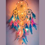 rooh Wool Dream Catcher, Pastel 4 Tier With Pretty Lights, Handmade Hangings For Positivity (Can Be Used As Home Decor, Gift, Christmas, Xmas, Wall Hangings, Wind Chime & Feather Car Hanging), Multi