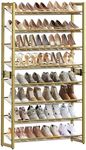 SONGMICS Shoe Rack, 8-Tier Shoe Organizer, Metal Shoe Storage for Garage, Entryway, Set of 2, 4-Tier Stackable Shoe Shelf, with Adjustable Flat or Angled Shelves, 32-40 Pairs, Pale Gold ULMR008A02