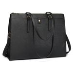 Laptop Bag for Women 15.6 inch Classy Women Tote Leather Computer for Work Large Capacity Waterproof Black Briefcase Business Tote Bags for Women