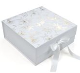 RBS® MEDIUM White Empty Gift Box 26 x 26 x 10cm Decorative Floral Gift Boxes For Presents (1 Pack) Box For Gift Packing Multipurpose cardboard box for gift Reuse gifting box (White Gold Floral)