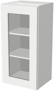 RTA Solid Wood Tall Glass Door Wall - Mounted Cabinet - 1 Glass Insert Door and 2 Shelves in Bathroom Medicine Cabinet, Kitchen for Storage ,Display Glass Not Included (Origami White 18”W×12”D×42”H)