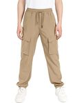 CAMLAKEE Kids Cargo Joggers Boys Trousers Lightweight Waterproof Jogging Pants Bottoms with Elastic Cuffs Khaki UK:12-13 Years (manufacturers's Size: 170)