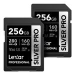 Lexar 256GB (2-PK) Professional SILVER PRO SDXC Memory Card, UHS-II, C10, U3, V60, Full-HD & 4K Video, Up To 280MB/s Read, for Professional Photographer, Videographer, Enthusiast (LSDSIPR256G-B2NNU)