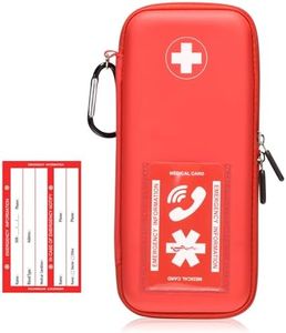 Fukumi EpiPen Carry Case, Hard Emergency Medical Bag with Carabiner-for 2 EpiPens, Asthma Inhaler, Auvi-Q,Eye Drops,Anti-Histamine,Allergy Medication,Diabetes Travel Case for Adults and Kids,Red