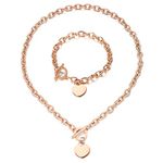 WangGao Heart Charms Jewelry Sets Stainless Steel Love Cable Link Chain Necklace & Bracelet for Women with Toggle Clasp