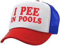 I Pee in Pools Funny Dare Gag Gift Joke - Adult Trucker Cap Hat, RWB