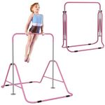 HOMCOM Kids Gymnastics Bar, Foldable Horizontal Bars w/Adjustable Height, Training Bar w/Triangle Base - Pink