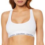 Calvin Klein - Women's Bralette - Modern Cotton - 53% Cotton 35% Modal 12% Elastane - White - Cotton Modal Blend - Racerback Styling - Unlined, No Padding - Calvin Klein Logo Print - Size