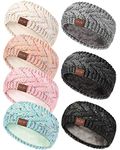 Geyoga 7 Pcs Women Winter Headbands Ear Warmer Headband Women Knit Cable Headbands Fleece Lined Cold Weather Ear Muffs(Chic Colors)