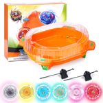 AIBREAY Stadium Set with 6 Light Ignite Spinning Tops and 2 Launchers, Metal Fusion Battling Game, Boys Toy Kids Gift 6+ (Orange)