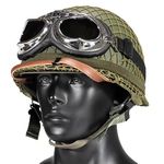 KASIFEI WW2 US M1 Military Helmet with Goggles Retro, Army Helmet with Camouflage Net, Adjustable by Chin Strap