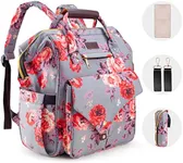 Kaome Diaper Bag Backpack, Upgraded Large Capacity Multifunction Nappy Bags, Waterproof Baby Bag Floral Insulated Durable Travel Maternity Back Pack for Baby Girls with Diaper Pad Bottle Bag (Floral)