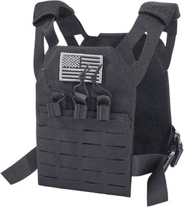 Redemption Tactical Cadet 2.0 Childrens Tactical Airsoft Paintball Kids Vest, US Flag Patch, Mil Spec Molle w/Mag Pouches (Black)