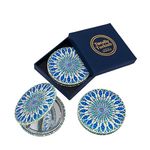 Totally Turkish Metal Compact Mirror – Small Folding Round Mirror With Magnetic Close – 1x & 2x Magnification – For Handbags, Make-Up, Travel & Commutes – Bright & Funky Geometric Pattern (Amphora)