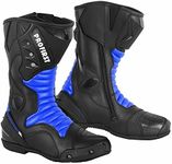 Genuine Leather Motorbike Boots Armoured Motorcycle Long Ankle Protection boot Shoes Anti Slip Racing Sports | Blue & Black, UK 10 / EU 44