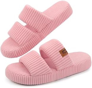 LongBay Slippers for Women Memory Foam Open Toe Slip On Bedroom Comfy House Shoes with Dual-Strap Pink, 11-12