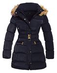 SS7 Women's Padded Faux Fur Hood Winter Parka Coat, Sizes 8 to 16 (UK - 14, Navy)