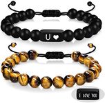 Beaded Bracelets for Men I Love You Gift for Him Initial U Adjustable Braided Bracelets Birthday Gifts for Boyfriend Anniversary Christmas Jewelry 2pcs Set