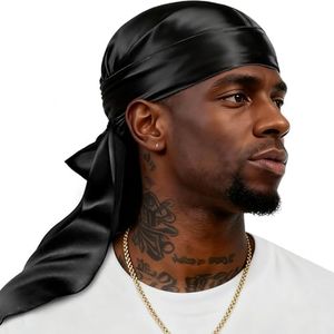 YFONG 100% Mulberry Silk Durag for Men & Women, 22 Momme Silky Durag for Hair Care, Soft and Breathable Do rag for Comfortable Wear, Perfect for Fashion Styling, 1Pc, Black