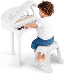 Maxmass 31-Key Kids Electronic Keyboard, Children Grand Piano with Stool, Microphone, LED Lights, Recording and Play Function, Toddlers Musical Instrument Piano Set for Boys Girls (White)