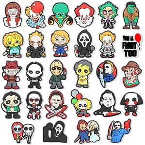 28 PCS Halloween Shoe Charms, Horror Movie Charms for Shoes, Scary Shoe Decrations, Halloween Favor for Teens Kids Adults(Horror Movie)