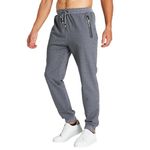 ZOXOZ Tracksuit Bottoms Men Zipped Pockets Cotton Elasticated Hem Slim Fit Sweatpants Mens Joggers Bottoms Grey M