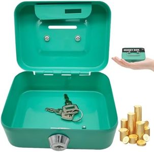 Cash Boxes with Keys, 4.5 Inch Iron Lockable Money Box with Coin Slot, Safe and Sturdy Petty Cash Tin Coin Bank with 2 Keys Gifts Small Lock Box with Key Cash Box with Lock for Kids Adults Green