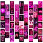 GROBRO7 50PCS Pink Neon Aesthetic Wall Collage Kit, Art Indie Room Decor, Posters for Dorm Wall Decor, Wall Art Print for VSCO Girls, Aesthetic Photo, Bedroom Decor for Teen Girl